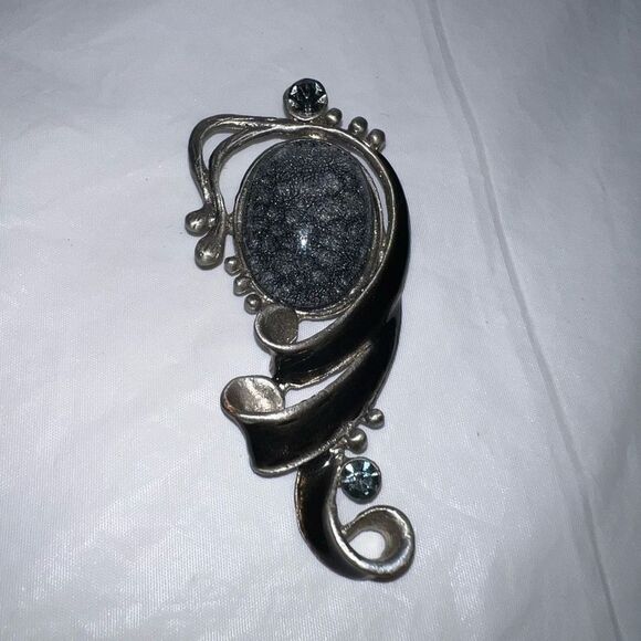 Vintage Silver Tone and Enamel Gray Sunstone Pendant - Picture 9 of 12